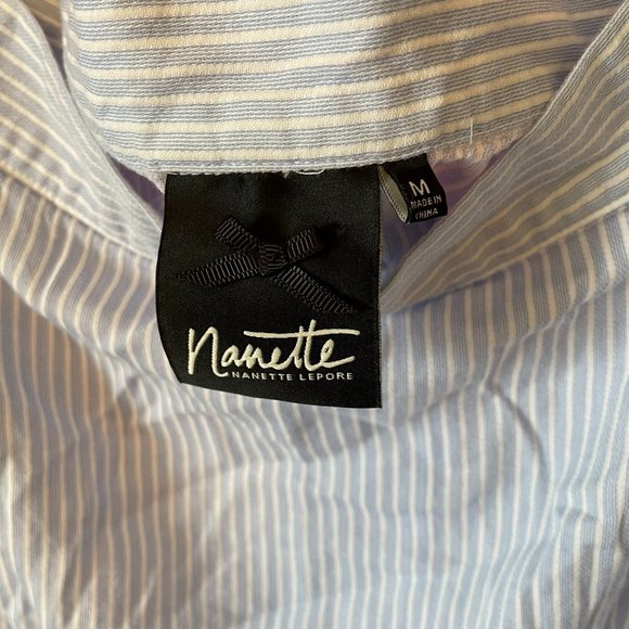 Nanette Lepore Off the Shoulder Striped Shirt Sz M - Picture 2 of 4